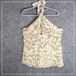 Banana Republic Blouse 18 Halter Bow Polkadot Open Satin Lined Retro Mod Cottage